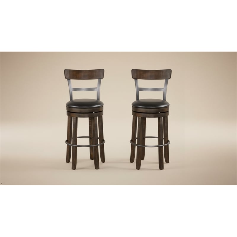 Pemberly Row Wood Bar Stool Chair in Tobacco (Set of 2)