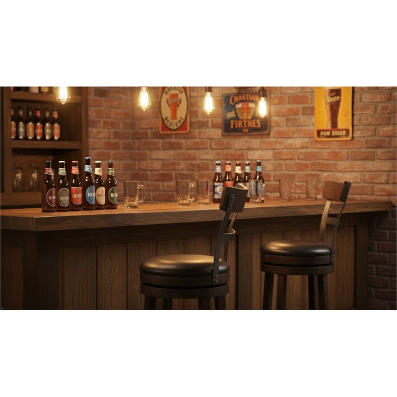Pemberly Row Wood Bar Stool Chair in Tobacco (Set of 2)
