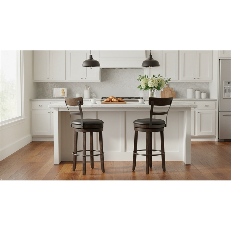 Pemberly Row Wood Bar Stool Chair in Tobacco (Set of 2)