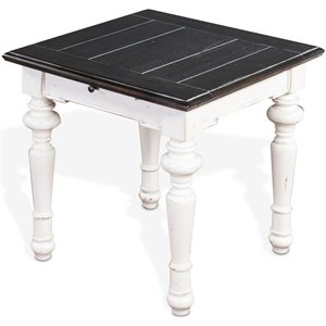 Pemberly Row 24&quot Farmhouse Wood End Table in White/Dark Brown