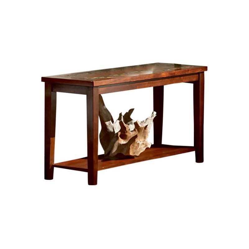 Pemberly Row Transitional Slate inlay Sofa Table with brown cherry wood