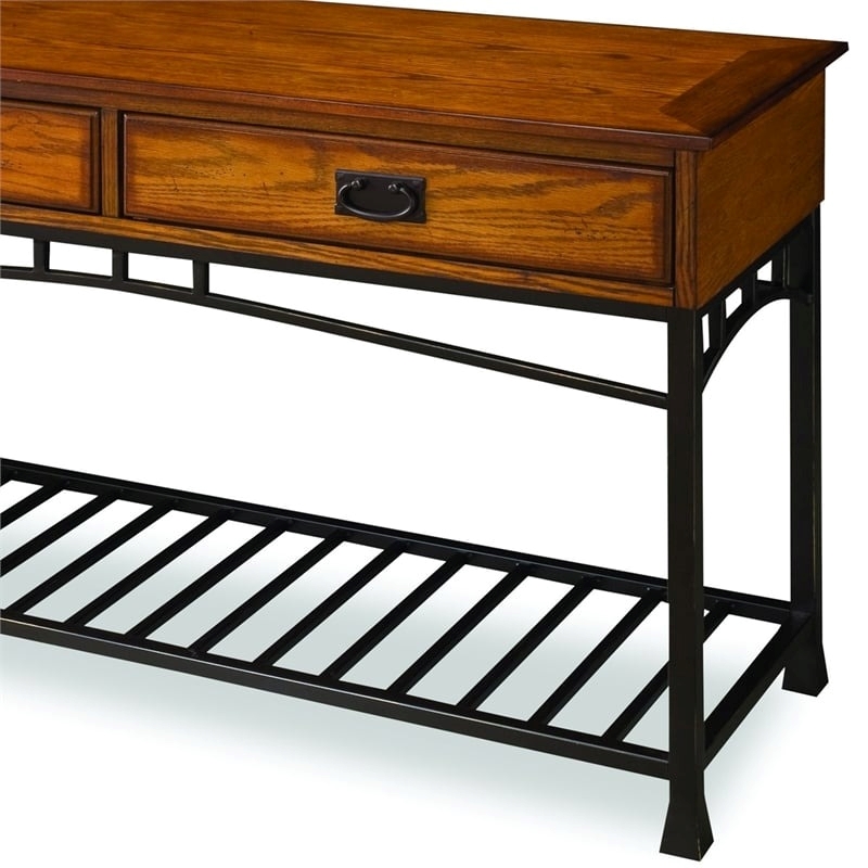 Pemberly Row 2-Drawer Modern Wood Console Table in Distressed Oak