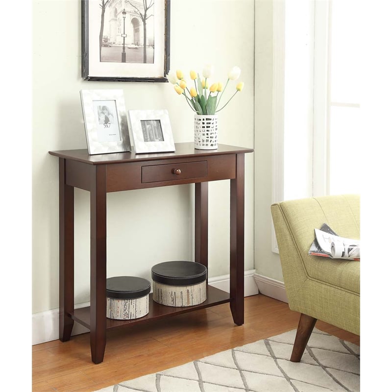 Pemberly Row Transitional Hall Table in Espresso Wood Finish