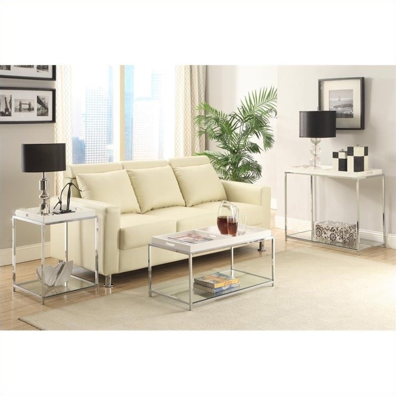 Pemberly Row Modern Clear Glass Console Table in Chrome Metal Finish