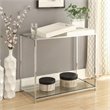 Pemberly Row Modern Clear Glass Console Table in Chrome Metal Finish