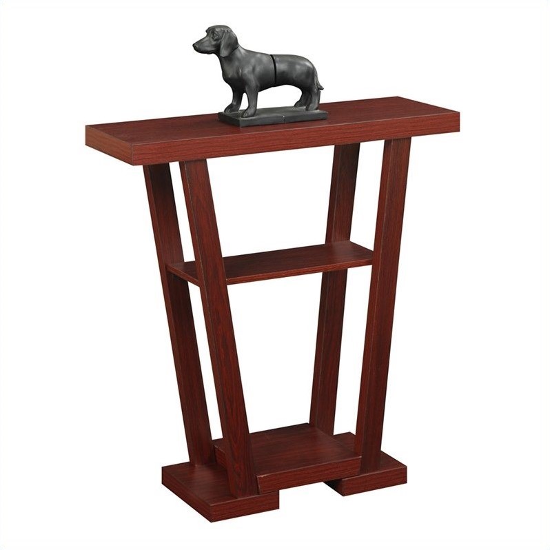 Pemberly Row Modern V Console in Espresso Wood Finish with Shelves