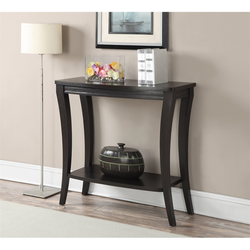 Pemberly Row Transitional Console Table with Shelf in Espresso Wood Finish