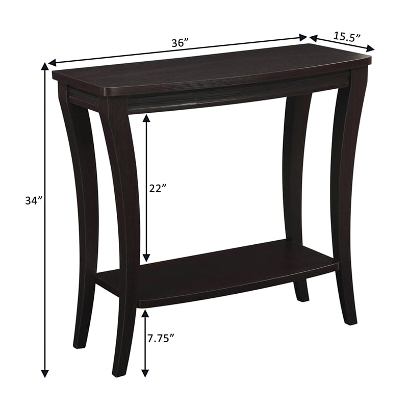Pemberly Row Transitional Console Table with Shelf in Espresso Wood Finish