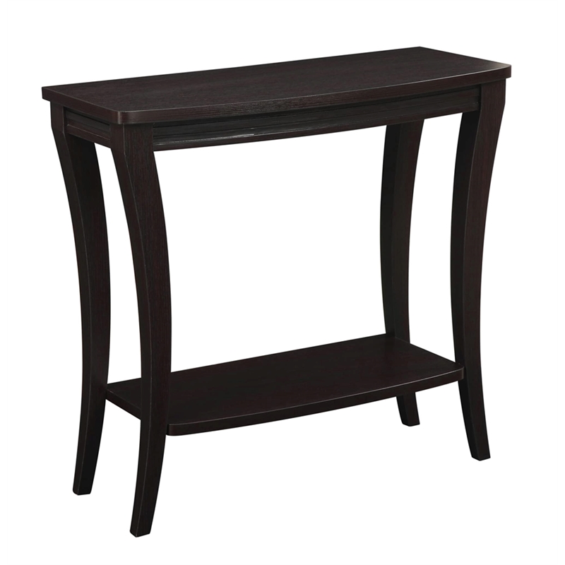 Pemberly Row Transitional Console Table with Shelf in Espresso Wood Finish