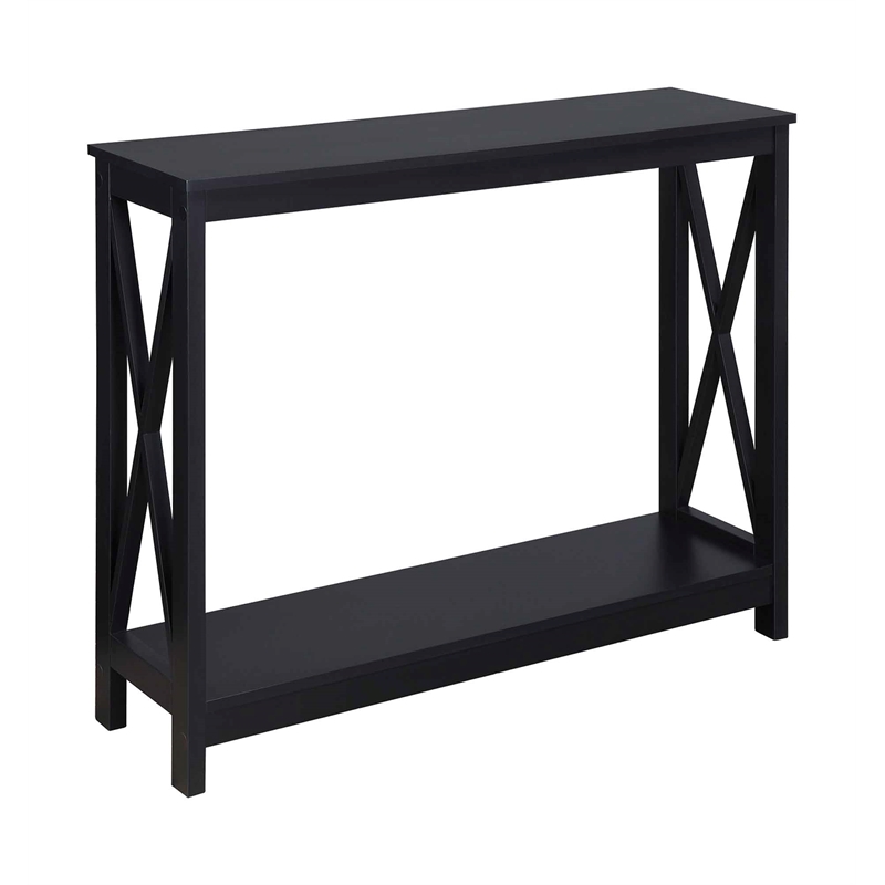 Pemberly Row Traditional Rectangular Console Table in Black Wood Finish