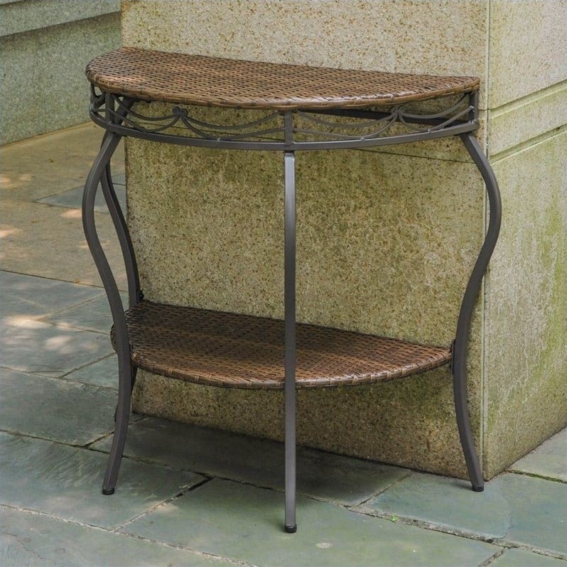 Pemberly Row Industrial Half Moon Patio Table in Antique Brown