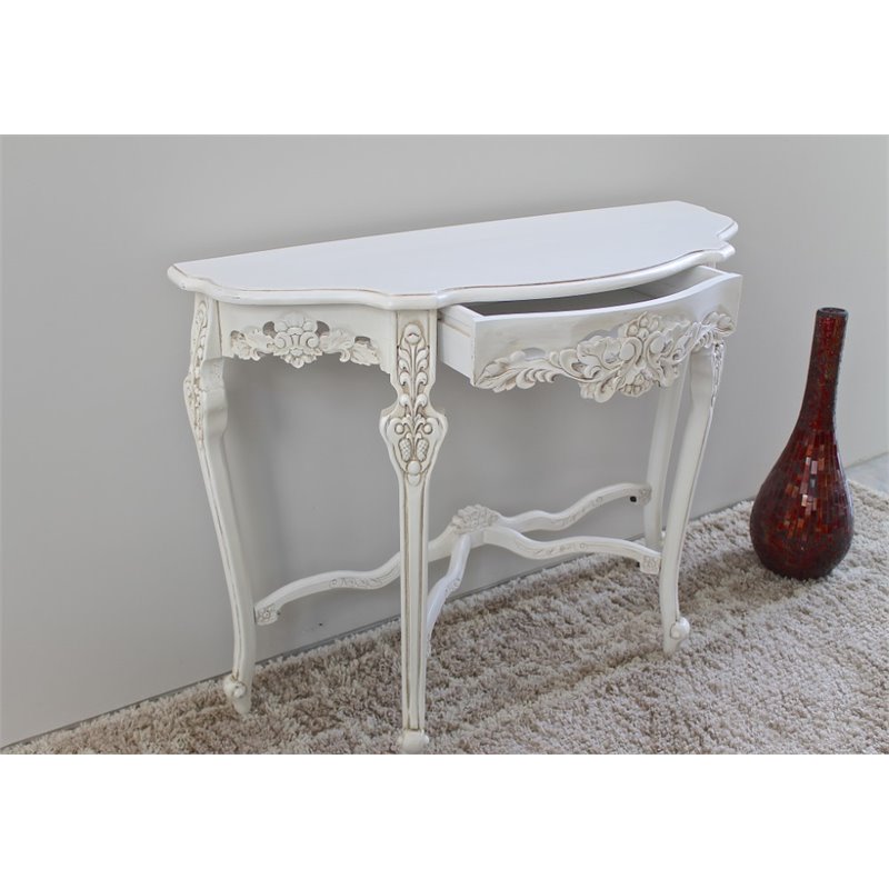 Pemberly Row Modern Wood Half Moon Wall Table in Antique White