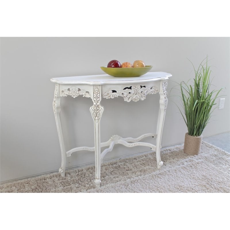 Pemberly Row Modern Wood Half Moon Wall Table in Antique White