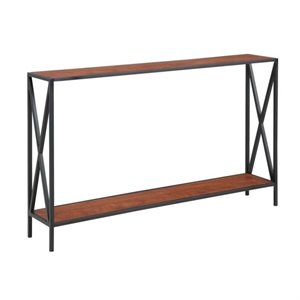 pemberly row industrial console table in black metal and cherry wood finish