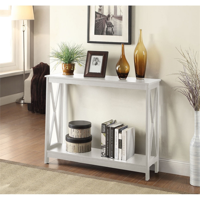 Pemberly Row Transitional Console Table in White Wood Finish