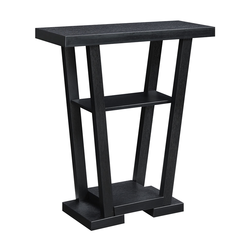 Pemberly Row Transitional V Console Table in Black Wood Finish