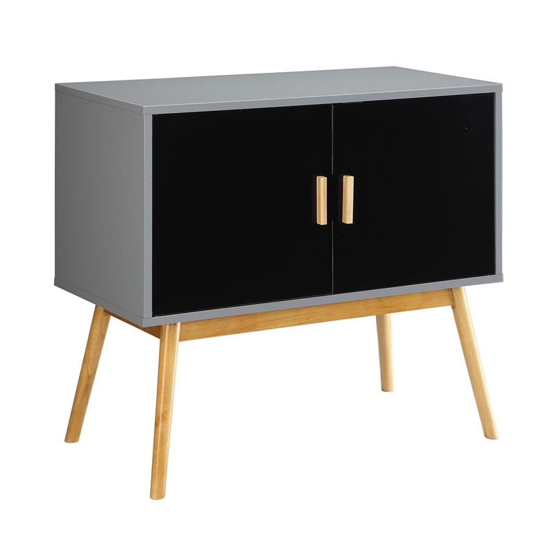 Pemberly Row Mid Century Storage Console Table in Gray and Black Wood Finish