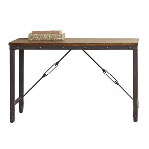 pemberly row industrial console table in antiqued honey brown