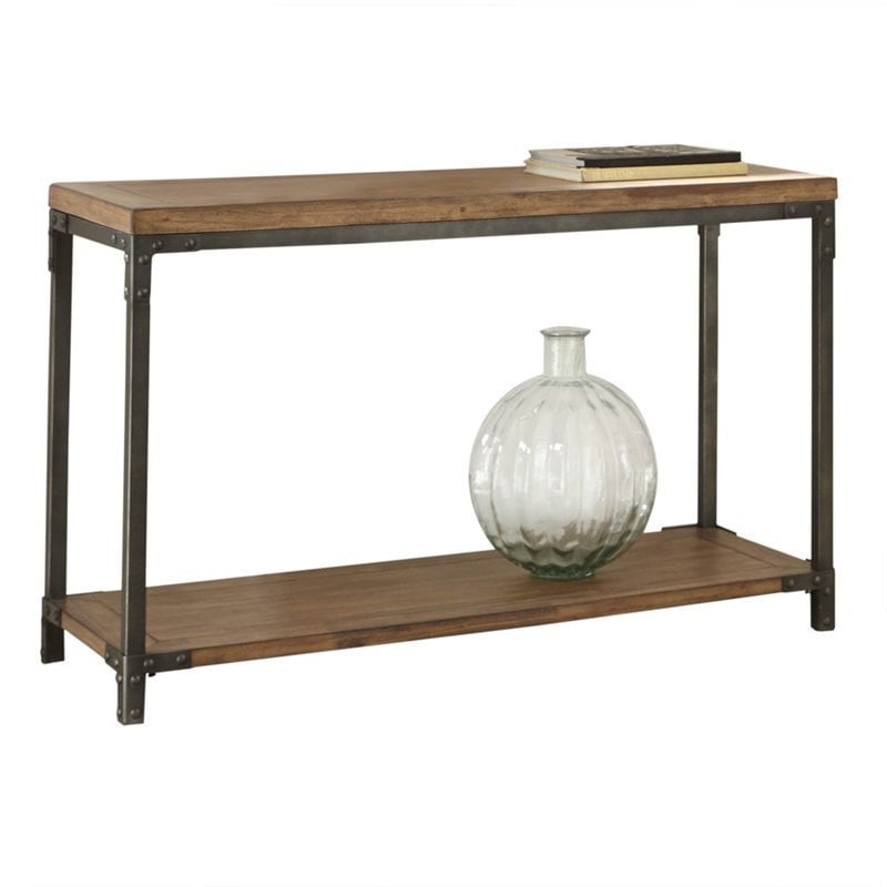 Pemberly Row Industrial Console Table in Antique Brown Honey