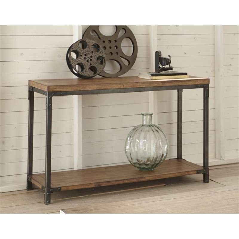 Pemberly Row Industrial Console Table in Antique Brown Honey