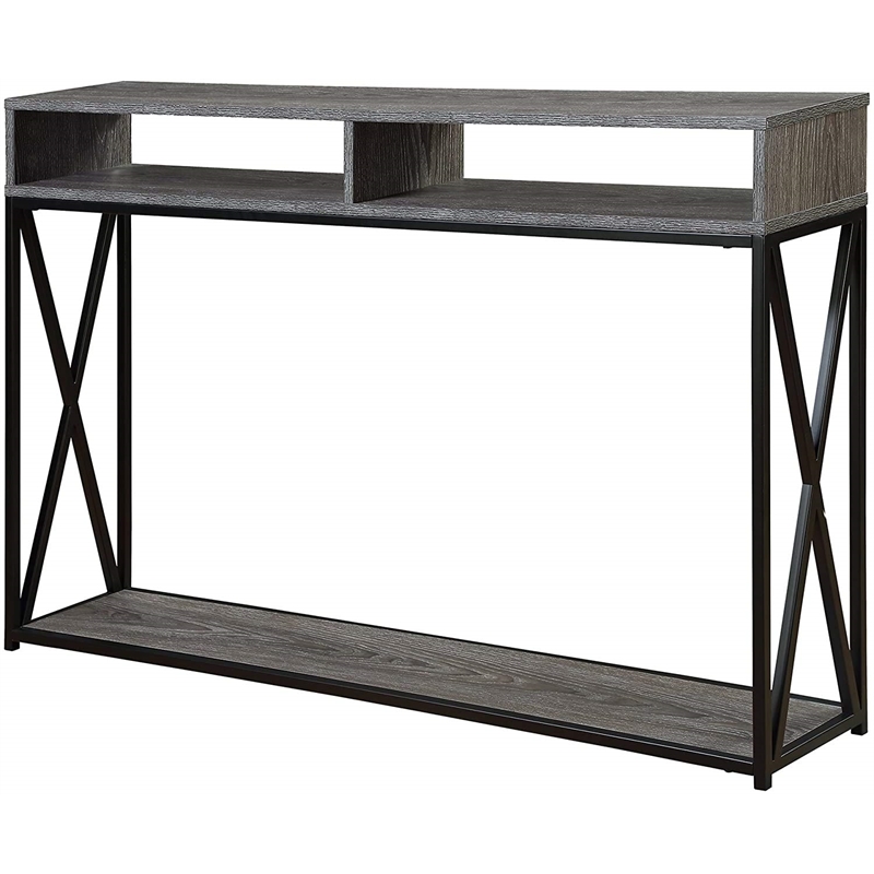 Pemberly Row Transitional Deluxe Two-Tier Console Table in Gray Wood Finish