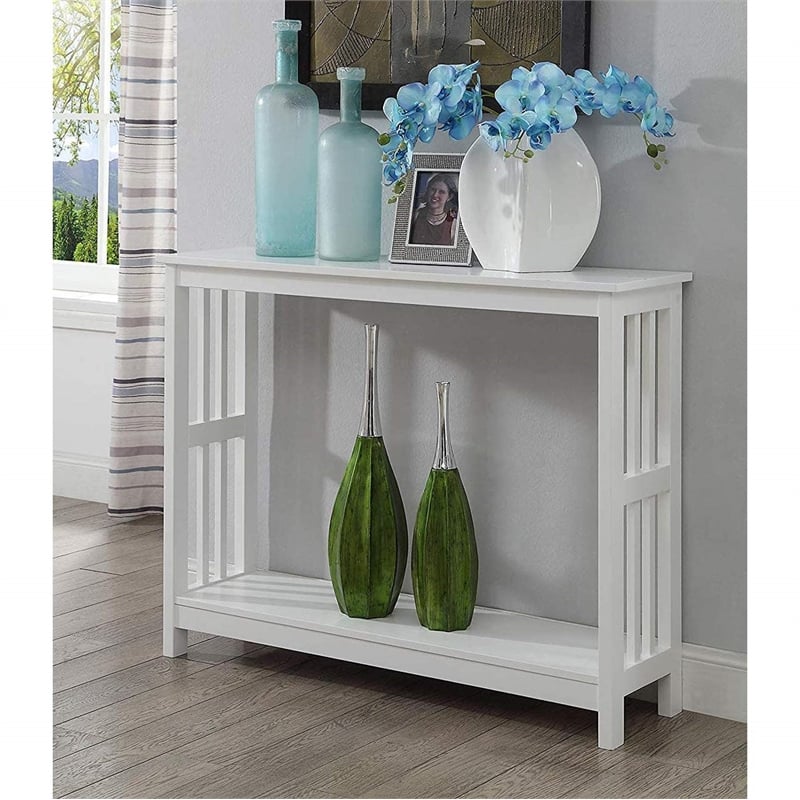 Pemberly Row Traditional Mission Console Table in White Wood Finish