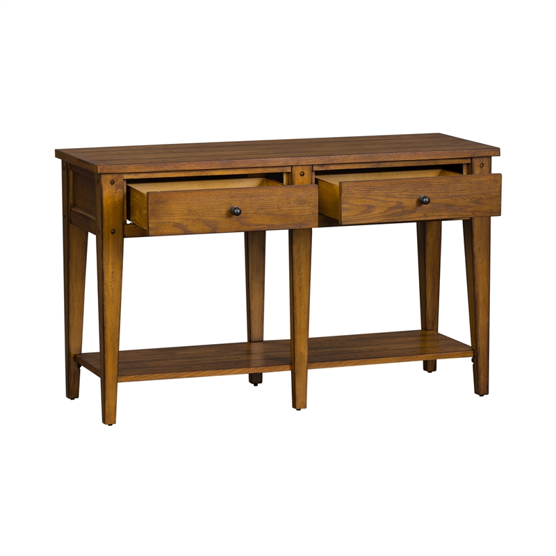 Pemberly Row Transitional Wood Sofa Table in Natural Oak