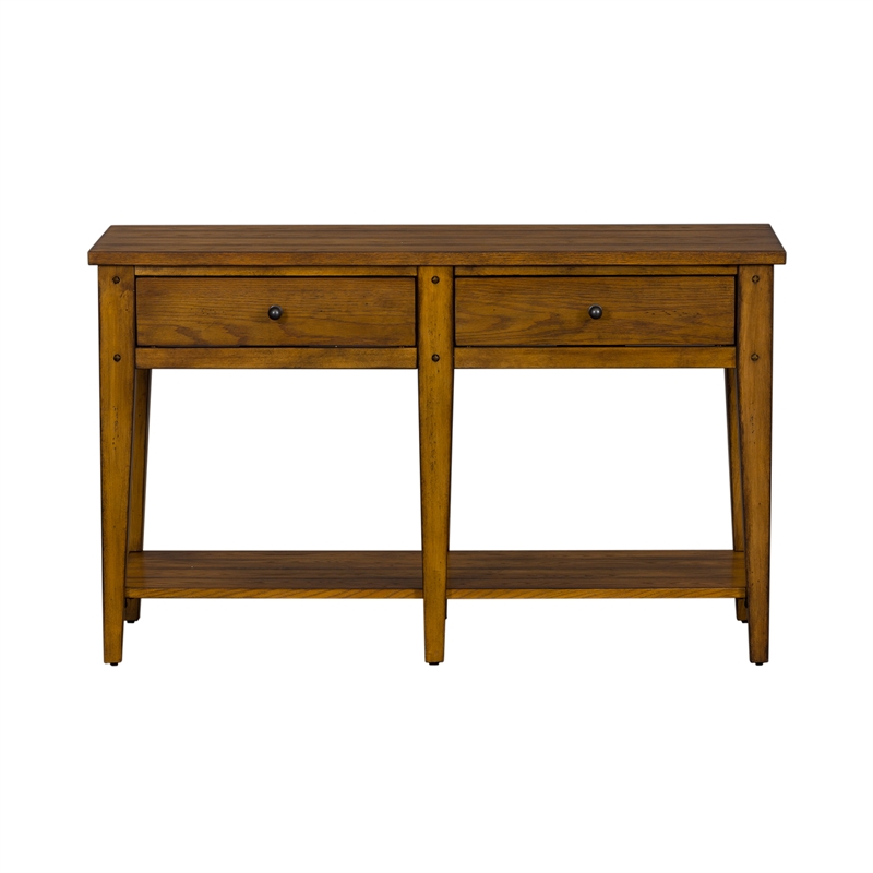 Pemberly Row Transitional Wood Sofa Table in Natural Oak