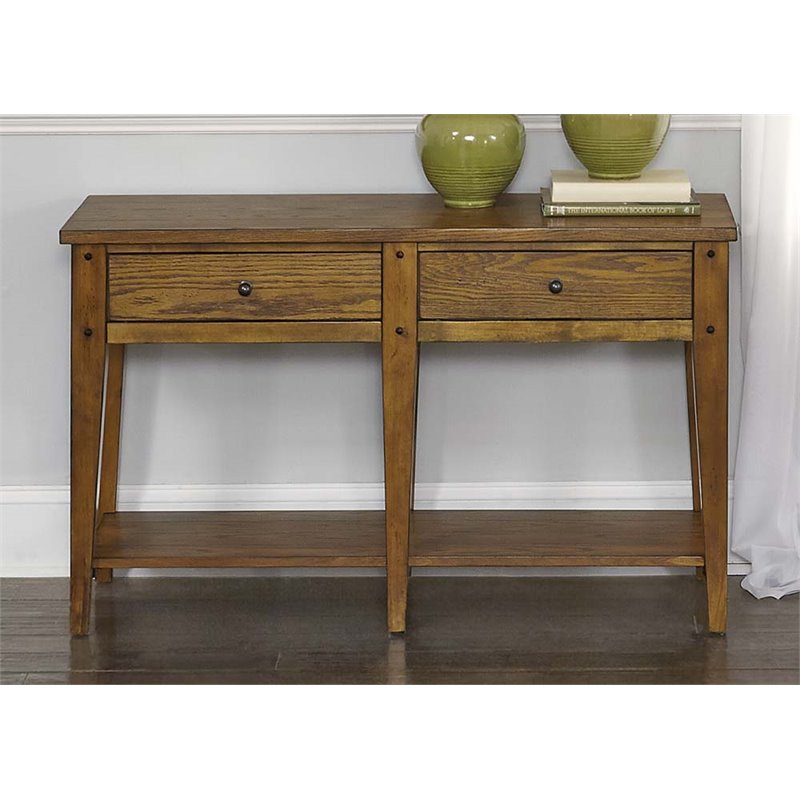 Pemberly Row Transitional Wood Sofa Table in Natural Oak