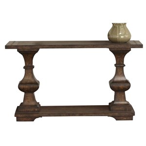 Pemberly Row Contemporary Leather Sofa Table in Mahogany