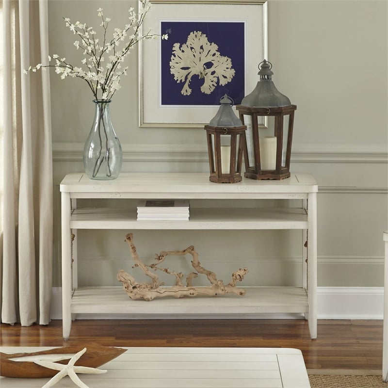 Pemberly Row Contemporary Wood Sofa Table in White