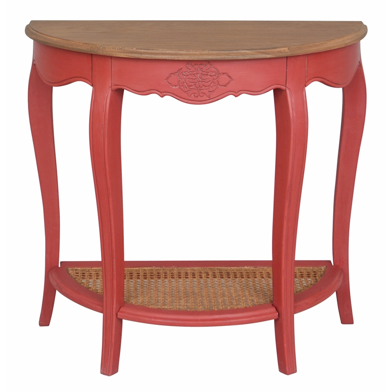 Pemberly Row Mid-Century Half-Moon Console Table in Antique Red