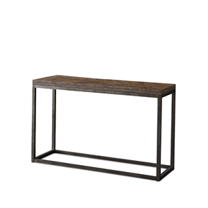 Pemberly Row Modern Console Table in Distressed Brown Wood with Nickel base
