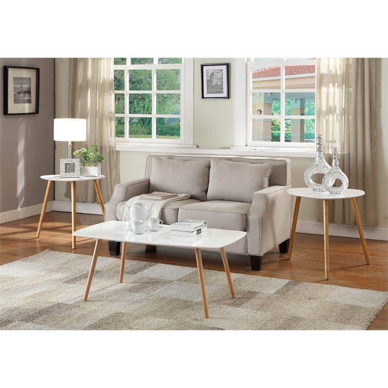 Pemberly Row Mid Century Console Table in White and Natural Wood Finish