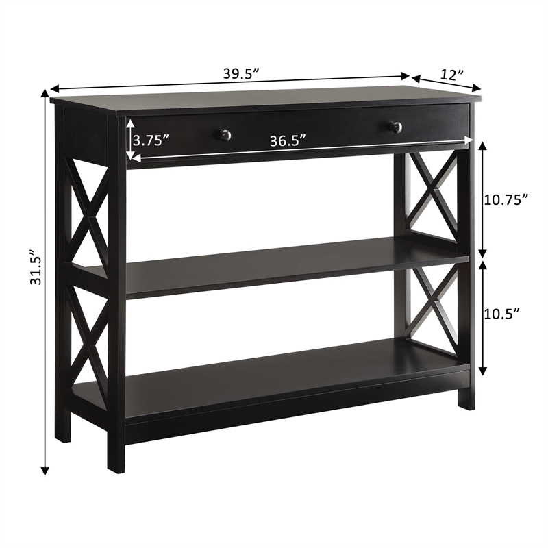 Pemberly Row Transitional Console Table with Drawer in Black Wood Finish