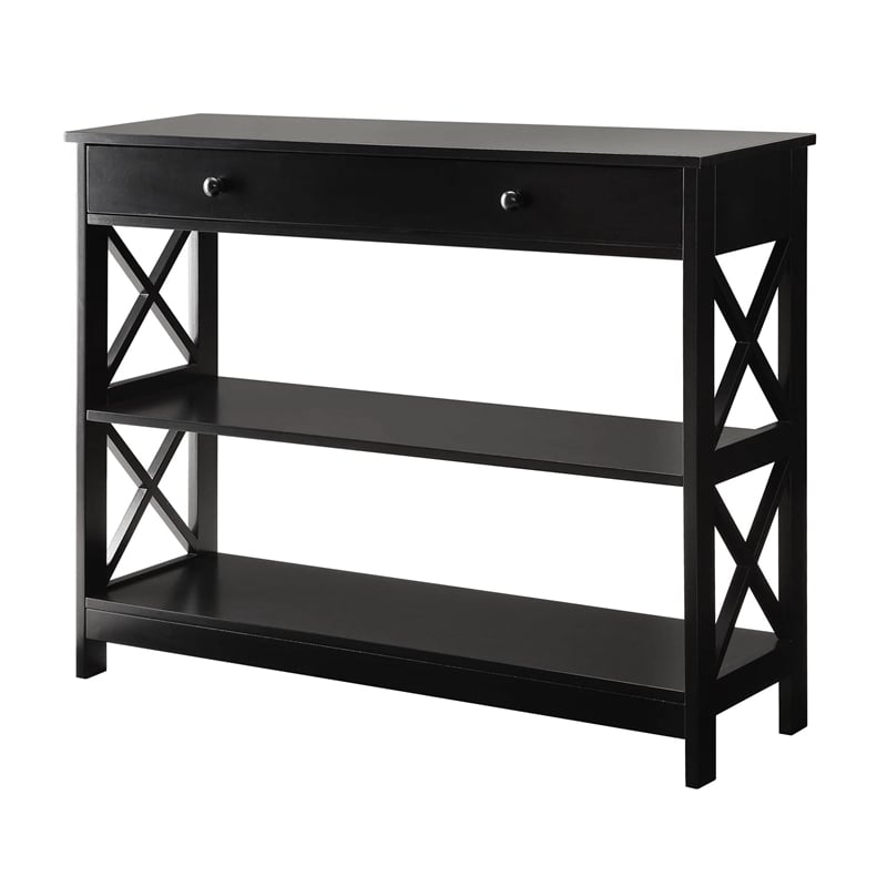 Pemberly Row Transitional Console Table with Drawer in Black Wood Finish