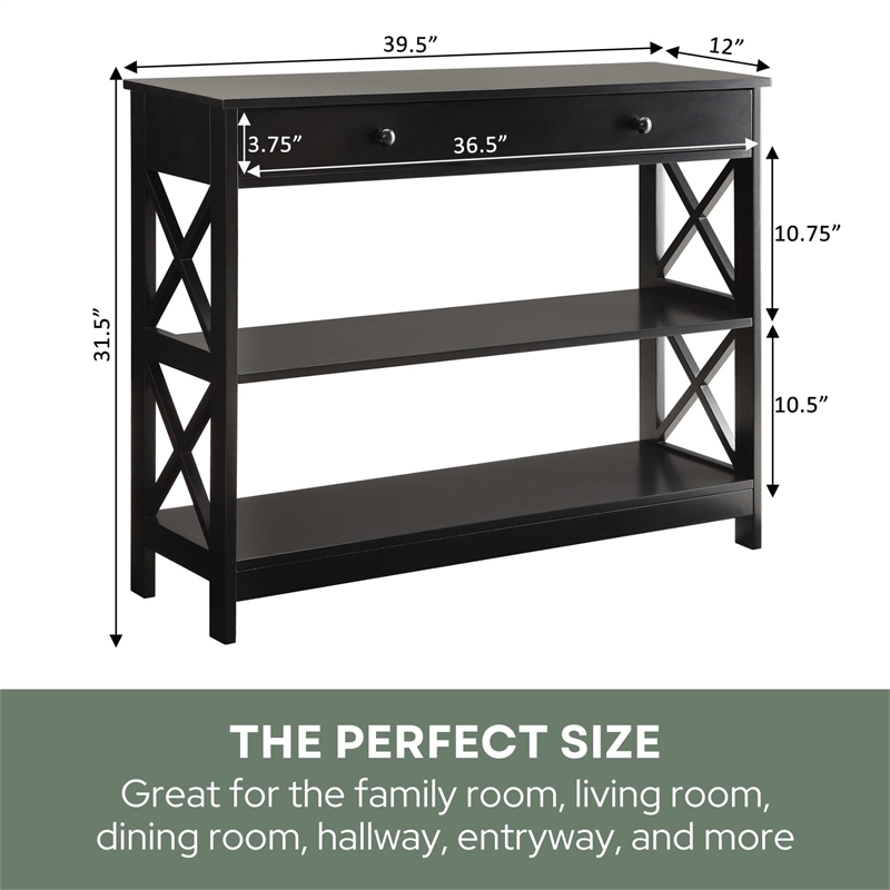 Pemberly Row Transitional Console Table with Drawer in Black Wood Finish