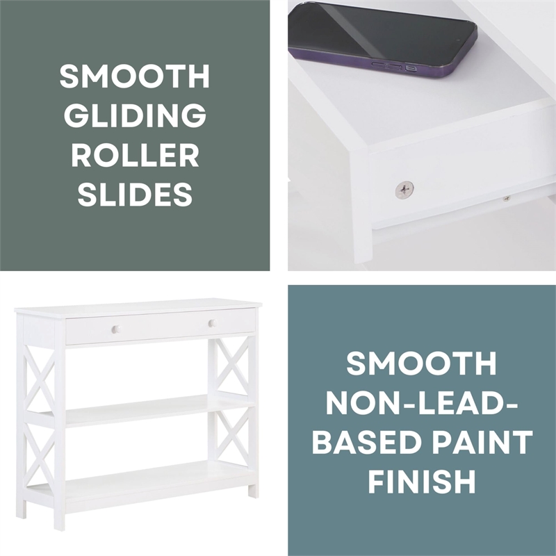 Pemberly Row Transitional Console Table with Drawer in White Wood Finish