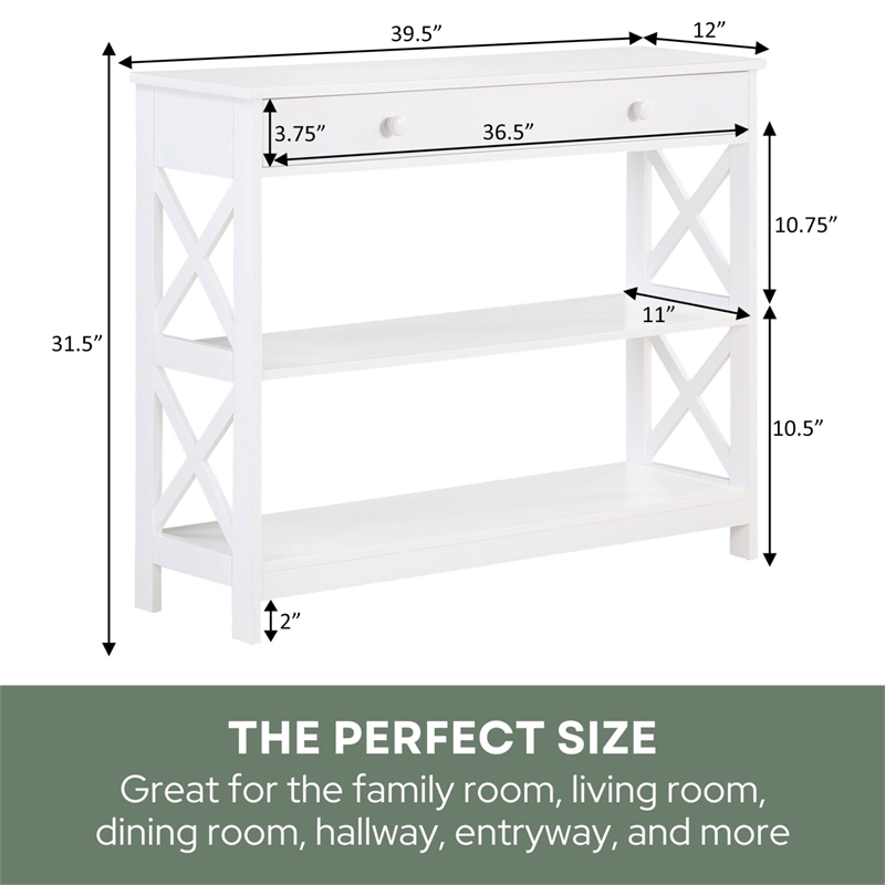 Pemberly Row Transitional Console Table with Drawer in White Wood Finish