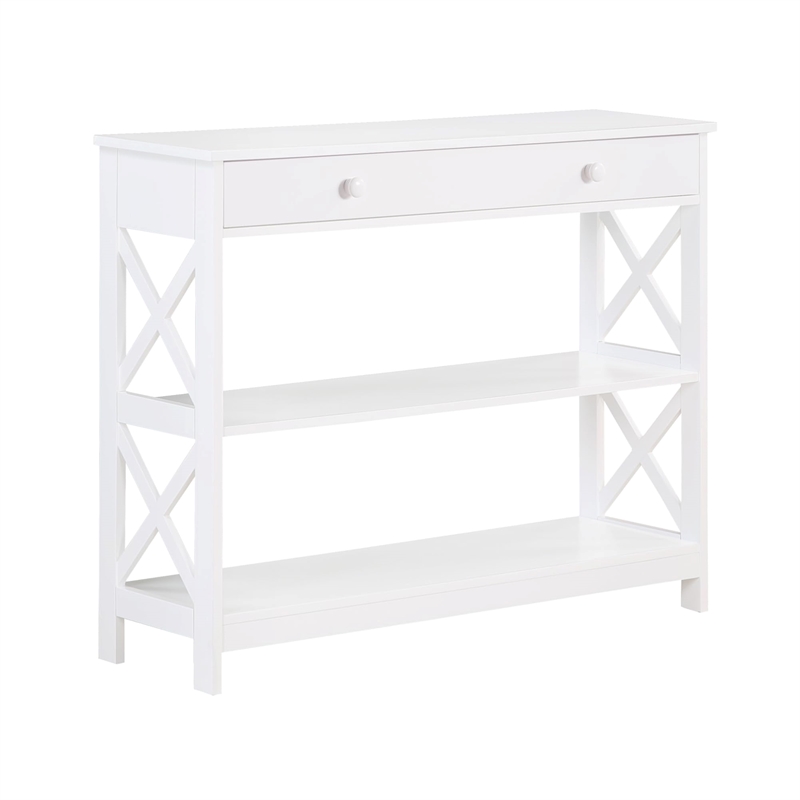 Pemberly Row Transitional Console Table with Drawer in White Wood Finish