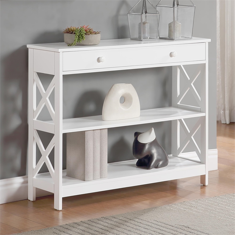Pemberly Row Transitional Console Table with Drawer in White Wood Finish