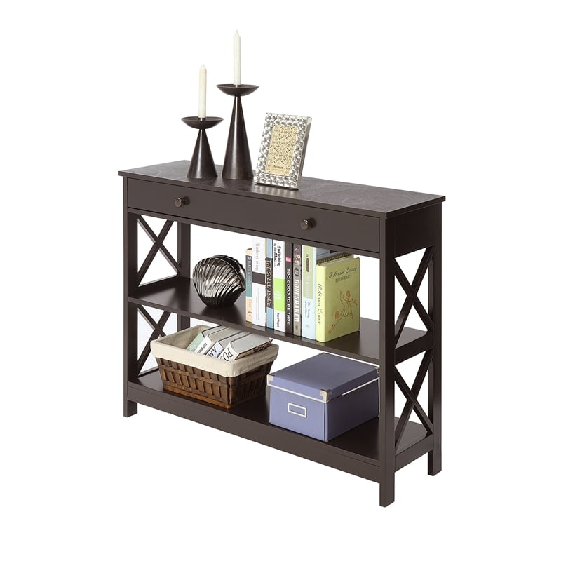Pemberly Row Transitional Console Table with Drawer in Espresso Wood Finish