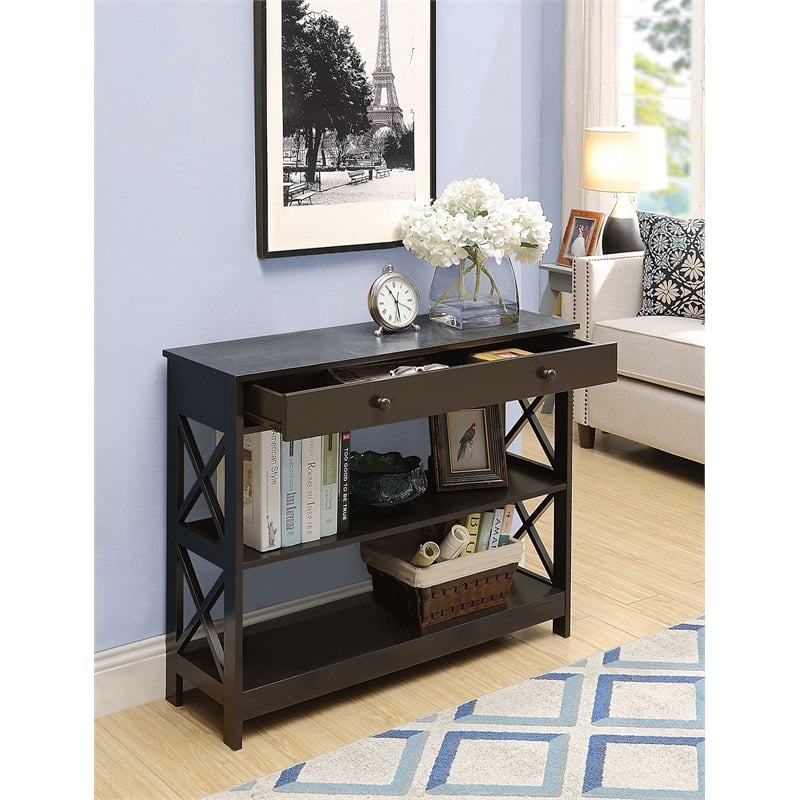 Pemberly Row Transitional Console Table with Drawer in Espresso Wood Finish
