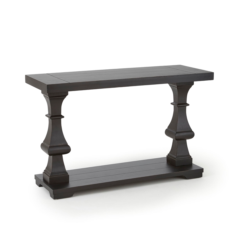 Pemberly Row Wood Console Table with Plank Topped Detail in Ebony