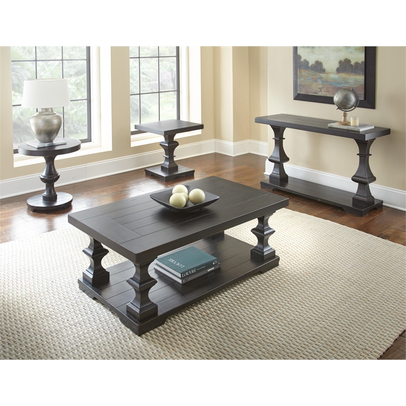 Pemberly Row Wood Console Table with Plank Topped Detail in Ebony