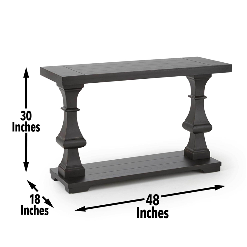 Pemberly Row Wood Console Table with Plank Topped Detail in Ebony