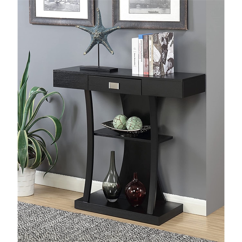 Pemberly Row Transitional Console Table in Black Wood Finish
