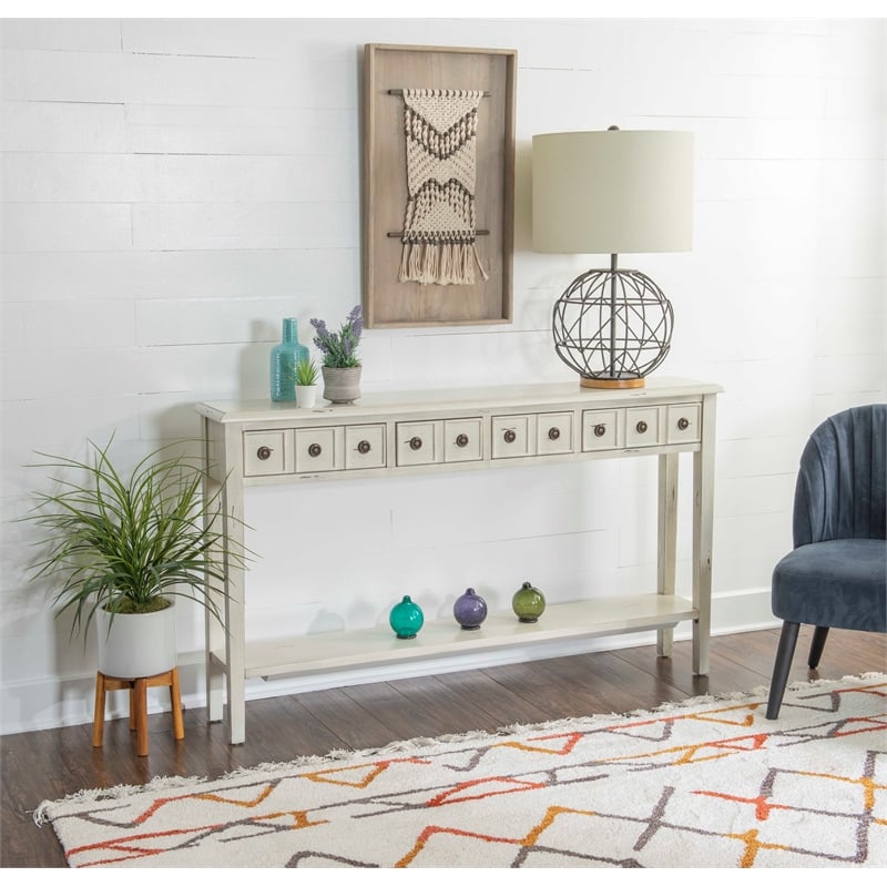 Pemberly Row Transitional Wood Console Table in Cream
