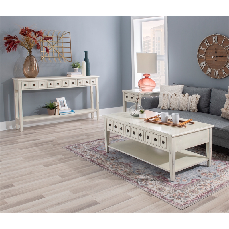 Pemberly Row Transitional Wood Console Table in Cream