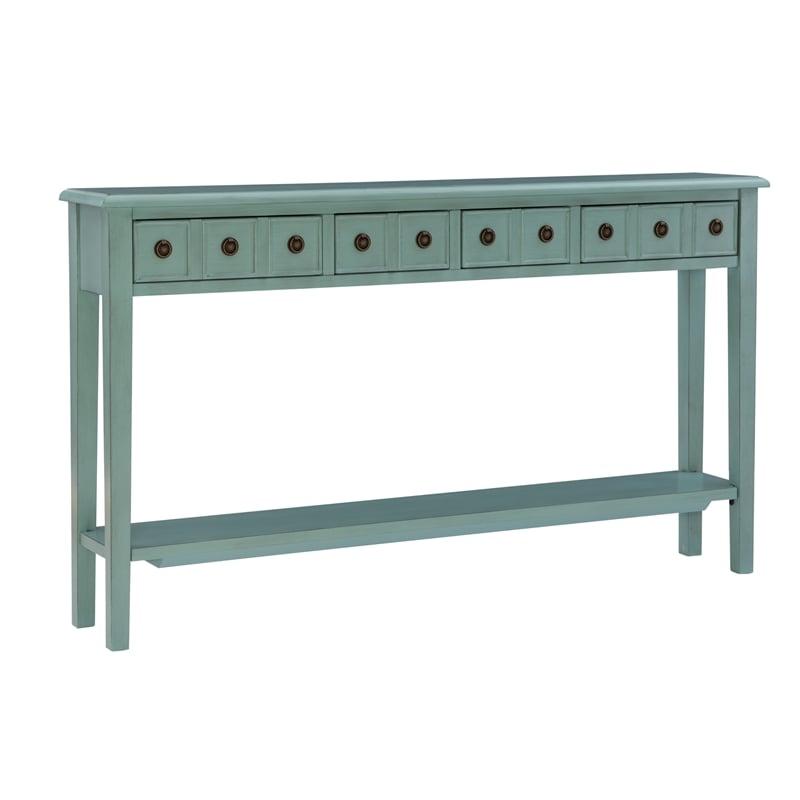 Pemberly Row Transitional Wood Console Table in Teal Blue